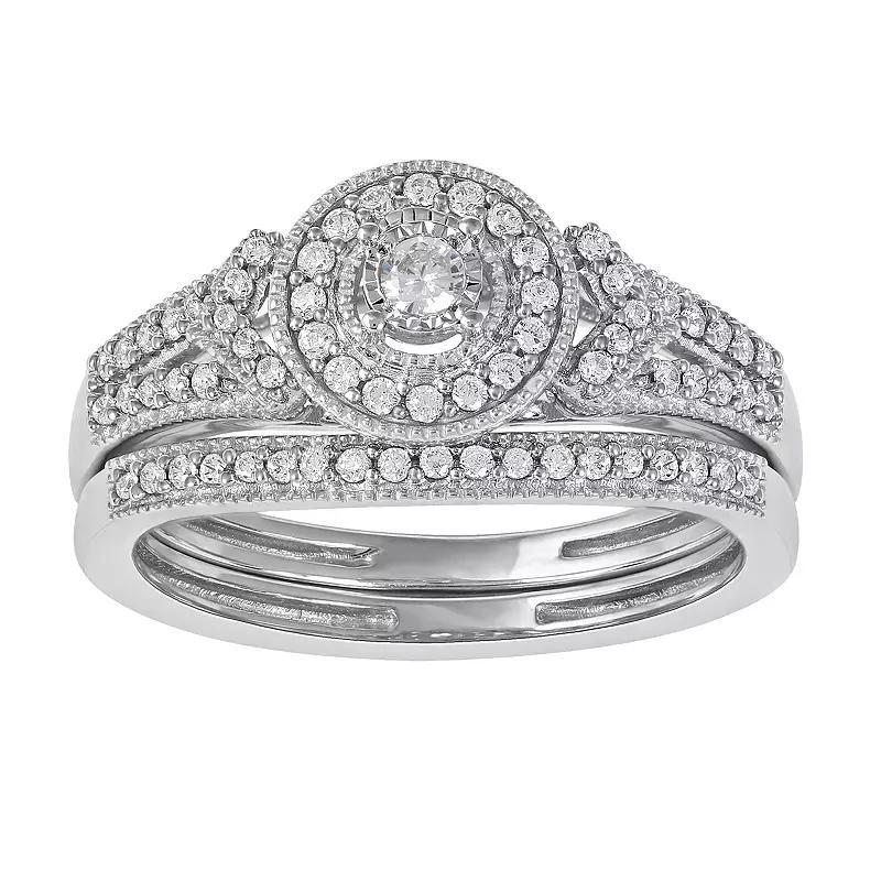 DeCouer 1/3 Carat T.W. Diamond Halo Engagement Ring Set, Women's, Size: 6, Gold Tone Product Image