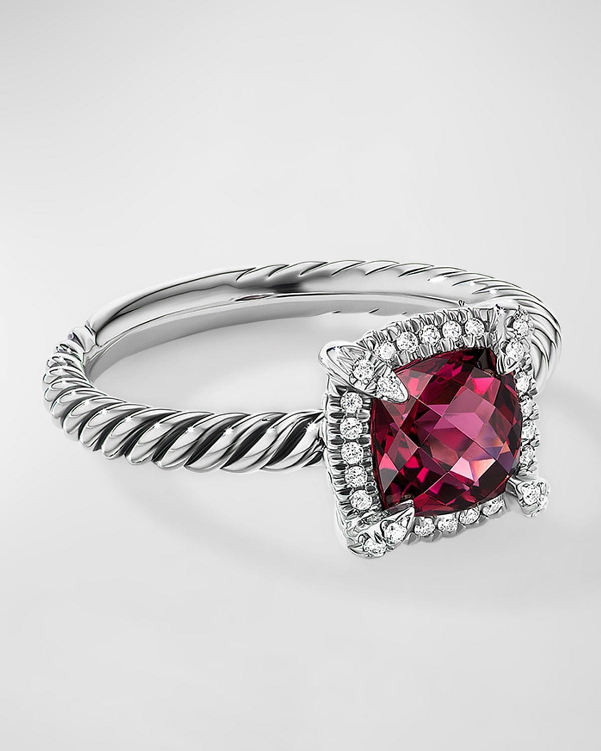 7mm Petite Chatelaine Pave Bezel Ring with Gemstone and Diamonds in Silver Product Image