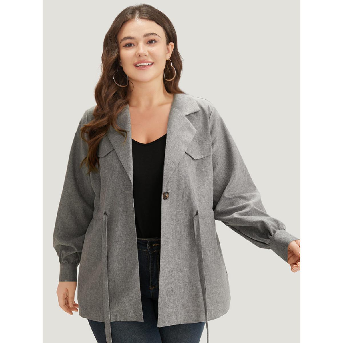 Plus Size Plain Pocket Drawstring Button Up Suit Collar Coat Women DimGray Casual Plain Ladies Dailywear Winter Coats BloomChic 14-16/1X Product Image