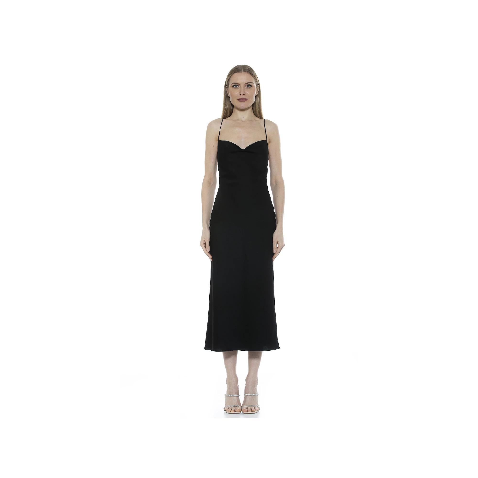 Women's ALEXIA ADMOR Dionne Draped Midi Slip Dress, Size: 12, Black Product Image