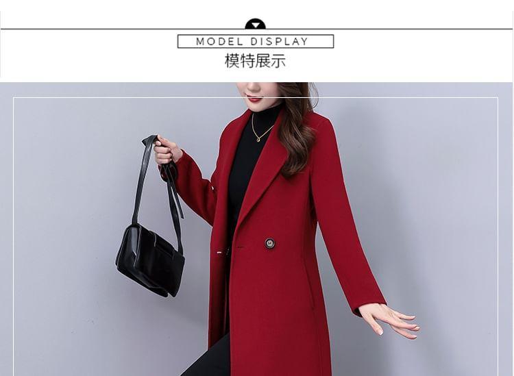 Shawl Collar Plain Midi Double Breasted Coat Product Image