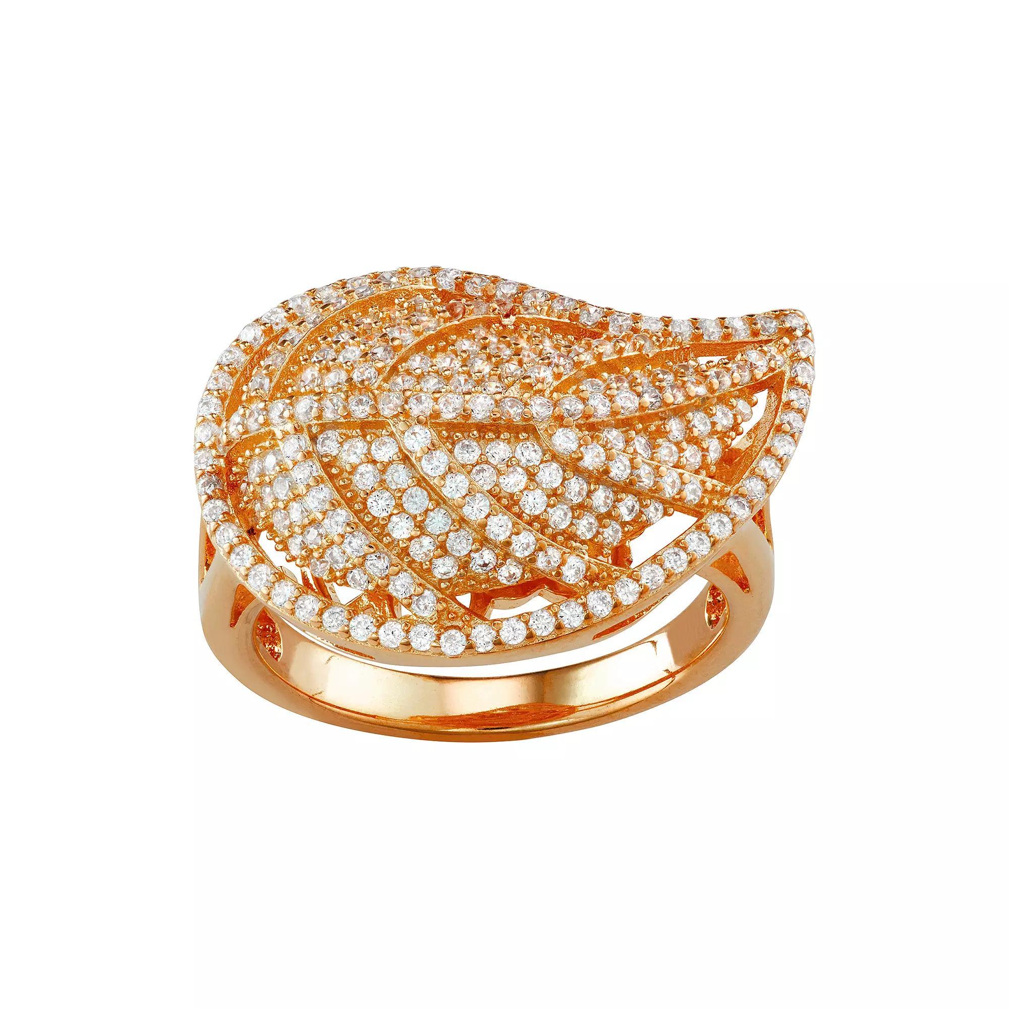Designs by Gioelli Sterling Silver Cubic Zirconia Leaf Ring, Women's, Size: 9, 14k Gold Plated Product Image