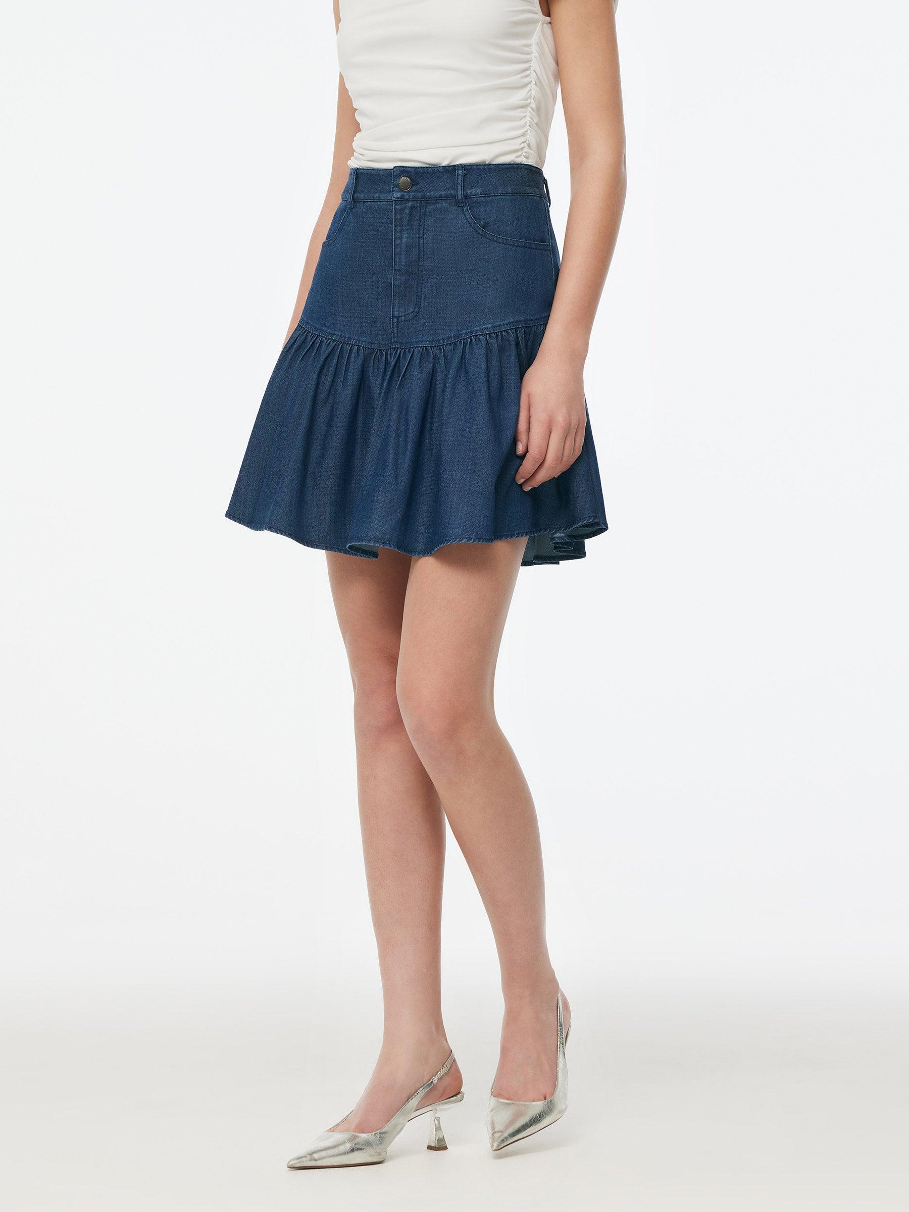 Denim Stretch Women Ruffle Mini Skirt Product Image