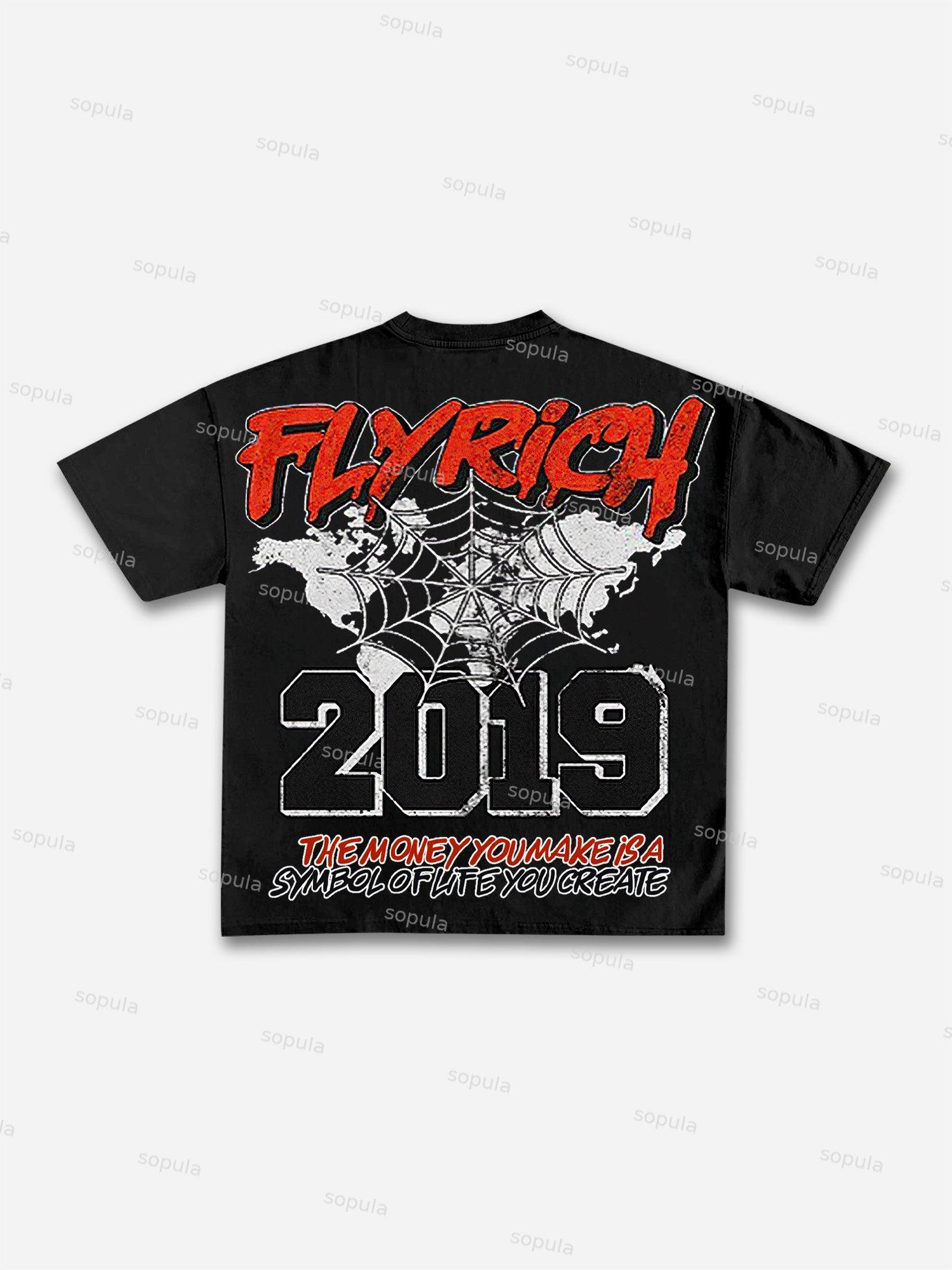 Y2k Vintage Flyrich 2019 World Graphic Cotton T-Shirt Product Image