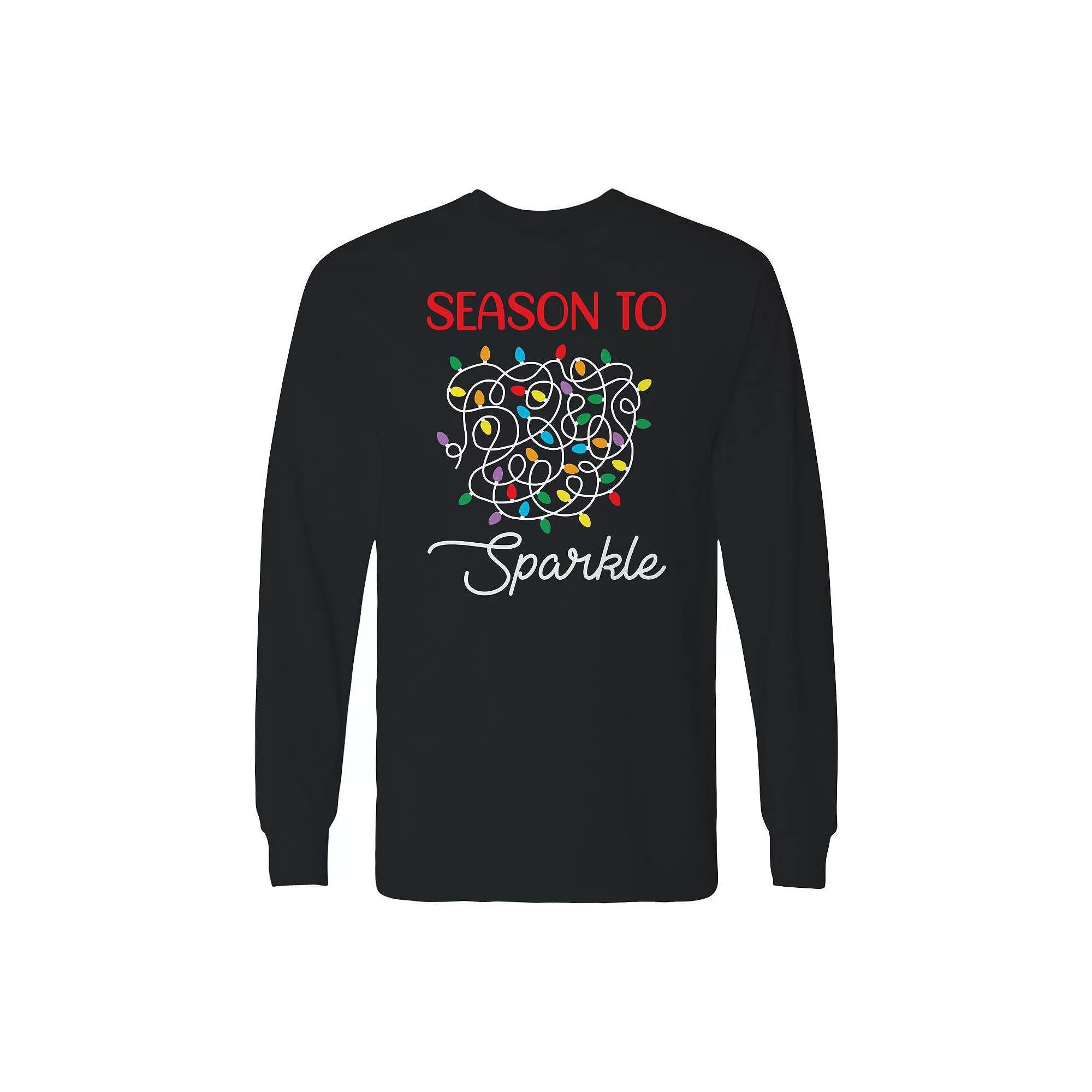 Men's Christmas Season Sparkle Long Sleeve Graphic Tee, Size: XXL, Black Product Image