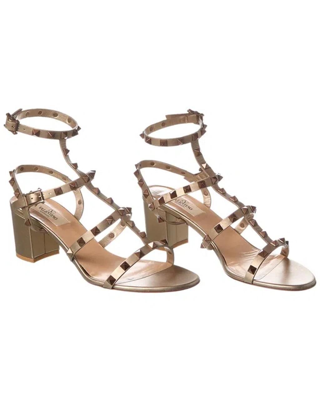 VALENTINO GARAVANI Rockstud Leather Sandals In Saddle Brown Product Image