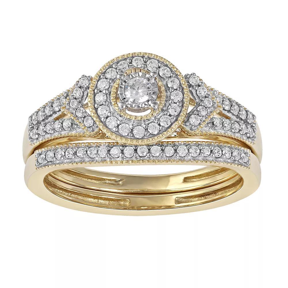 DeCouer 1/3 Carat T.W. Diamond Halo Engagement Ring Set, Women's, Size: 6, Gold Tone Product Image