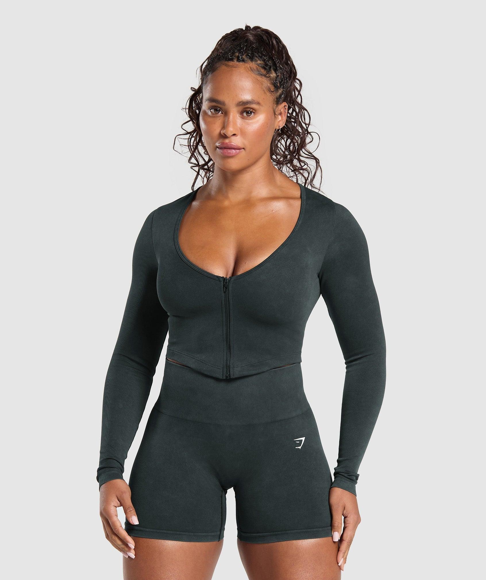 Gymshark Gains Seamless Washed Zip Up Jacket - Black Female Product Image