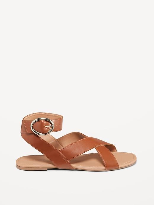 Faux-Leather Cross-Strap Buckle Sandals Product Image