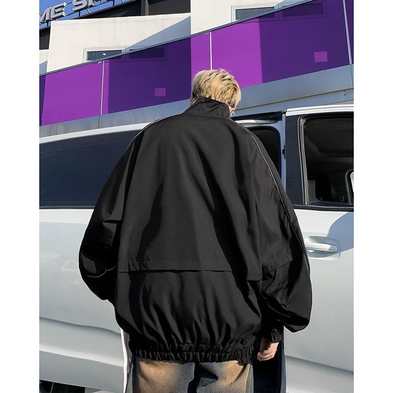 Stand Collar Contrast Trim Zip-Up Jacket Product Image