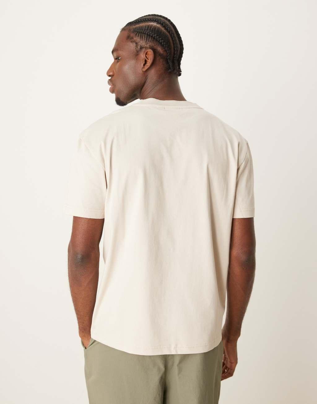 Calvin Klein neck logo T-shirt in beige Product Image