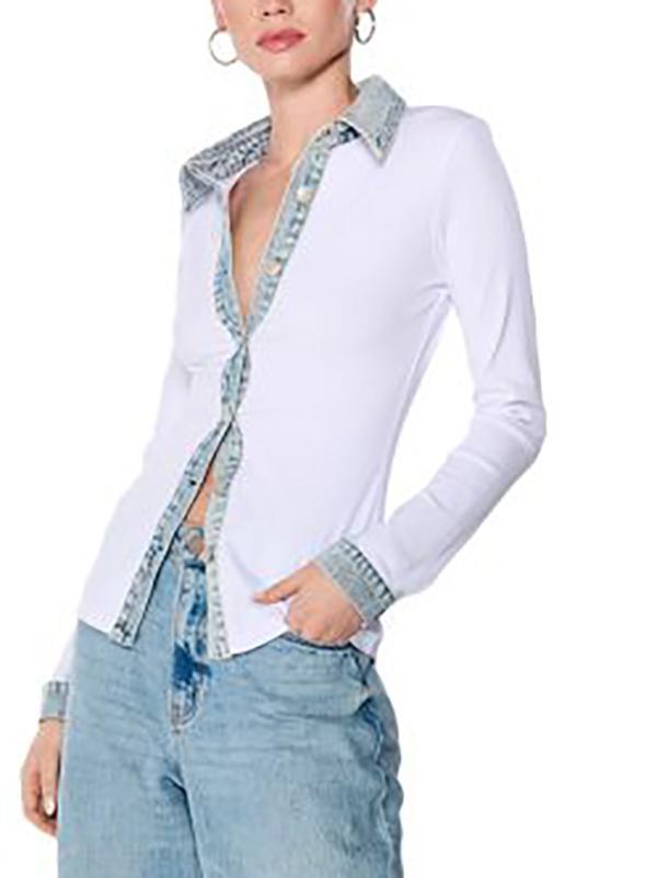 Long Sleeves Skinny Buttoned Split-Joint Lapel Blouses&Shirts Tops Product Image