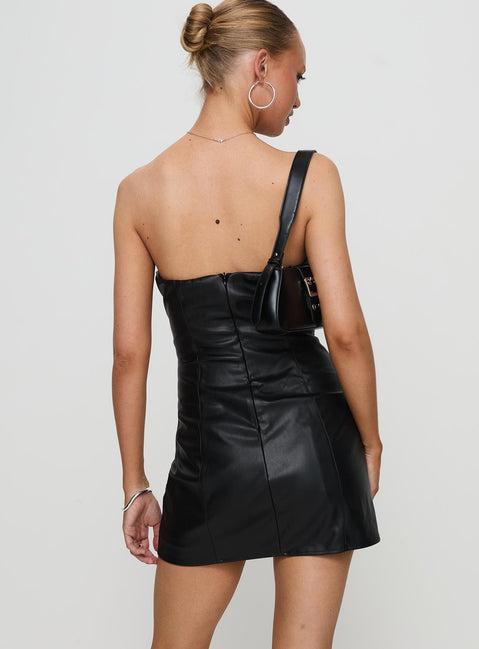 Hotline Faux Leather Mini Dress Black Product Image