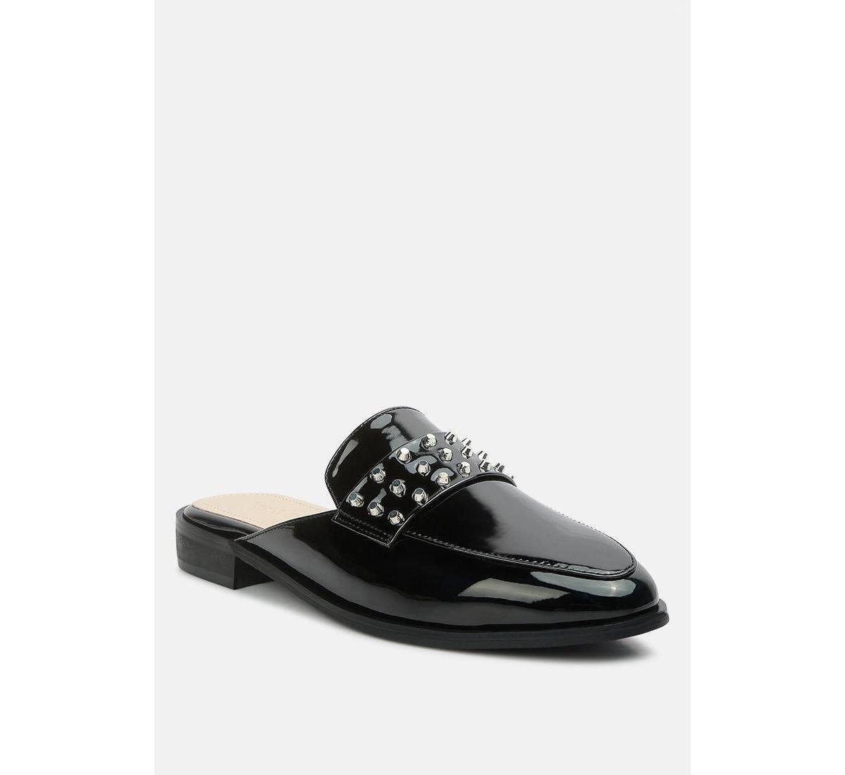Women's Rag & Co YASHTA Patent Studded Women's Flat Mules, Size: 6, White Product Image