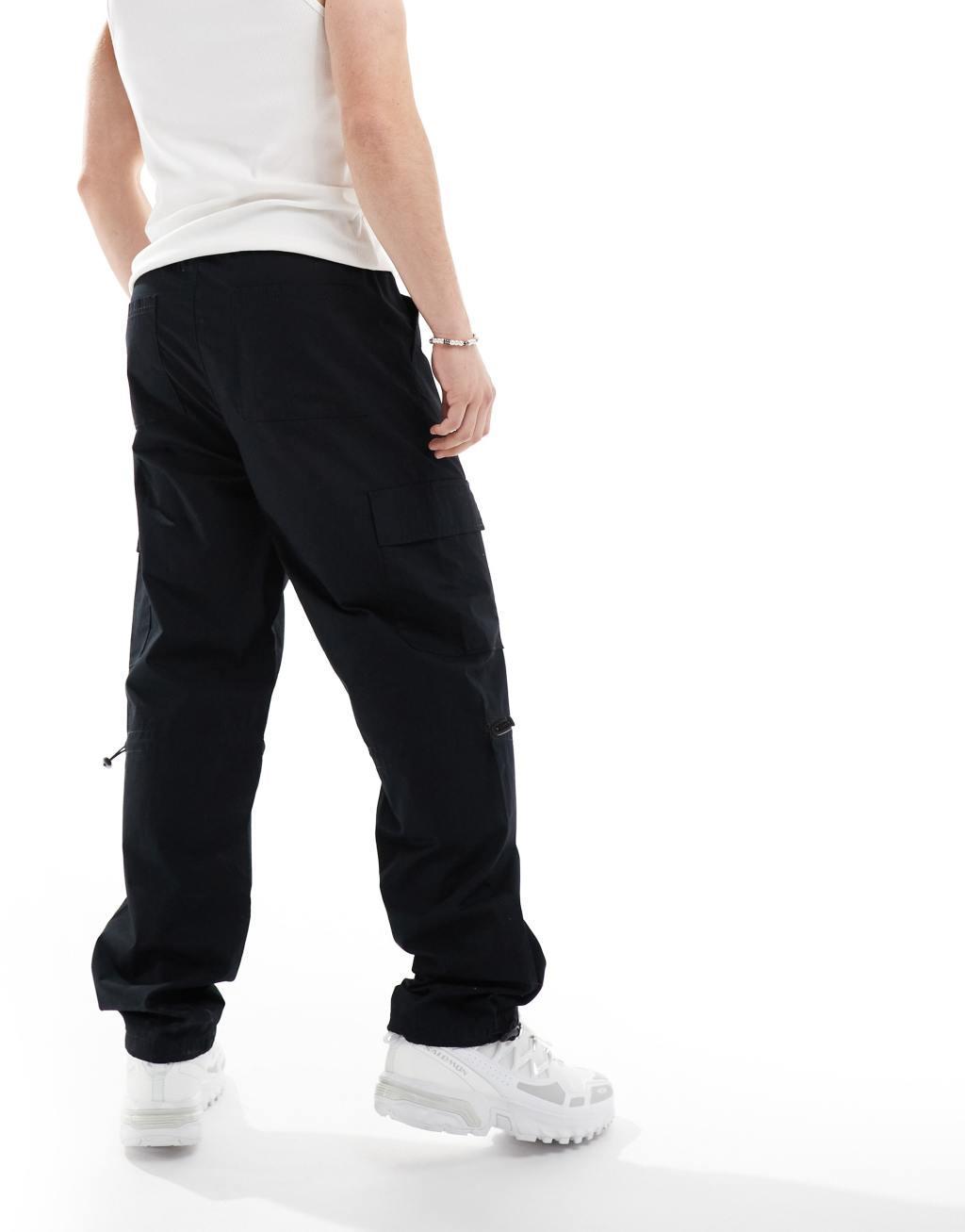 ASOS DESIGN poplin cargo pants in black with elastic waist Product Image