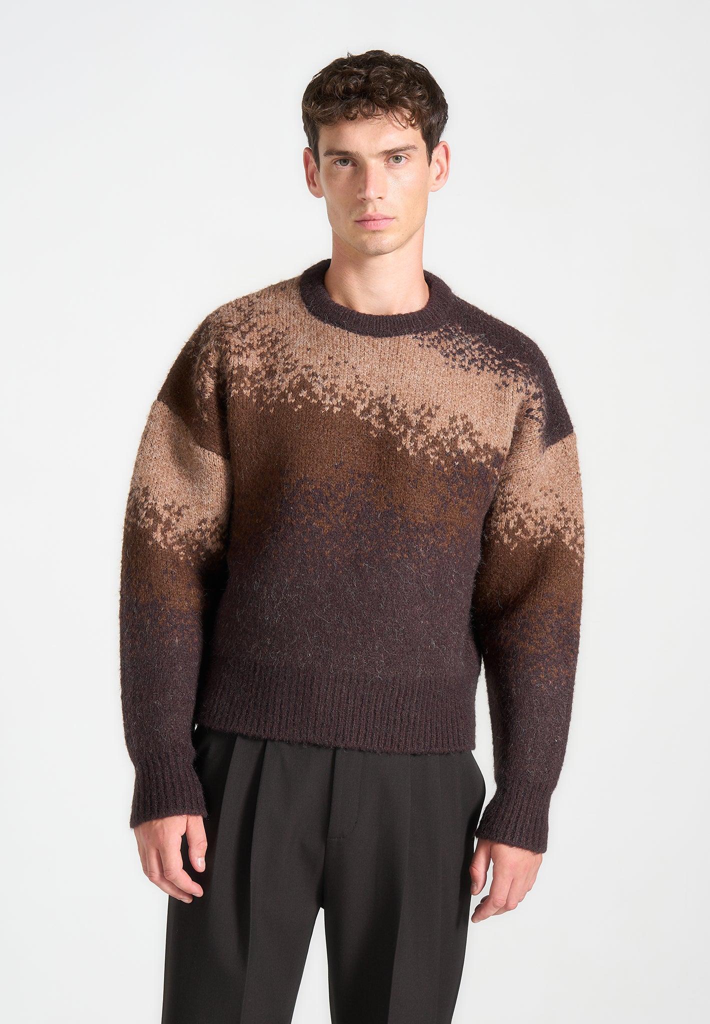Ombré Knit Crewneck Sweater - Brown Male Product Image