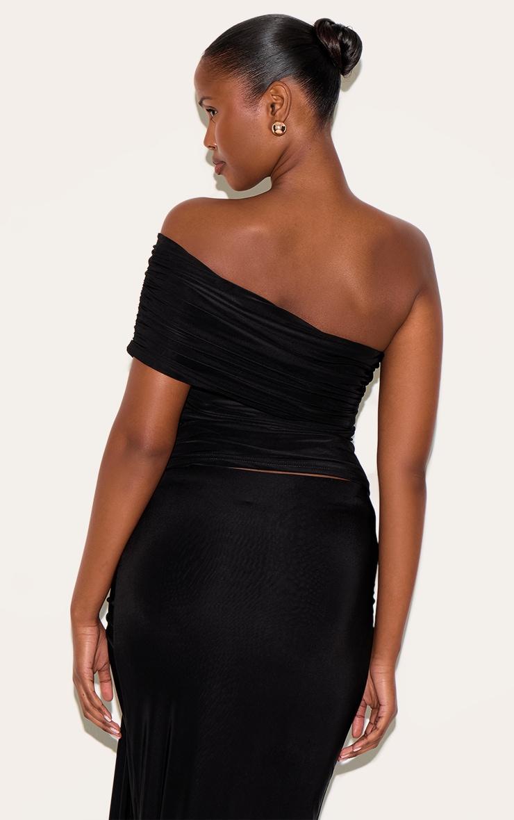Black Double Layer Slinky Bardot Sleeve Top Product Image