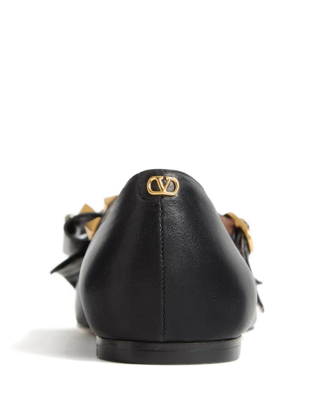 VALENTINO GARAVANI Mary-jane Bowow Ballerina In Kidskin With Studs Woman Black 35 In Multi Product Image