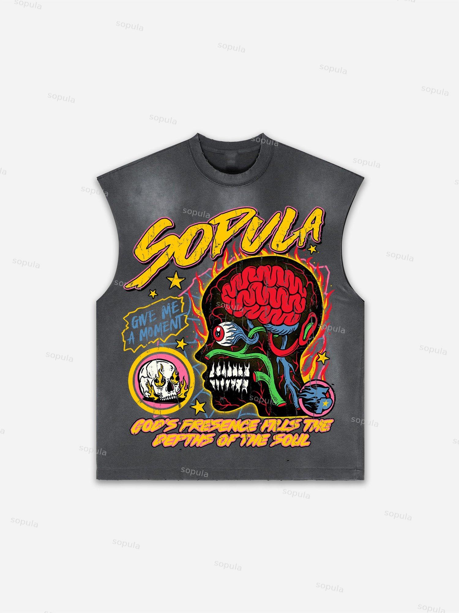 Men's Washed Casual Virtual Shadow Graphic Tank Top Product Image