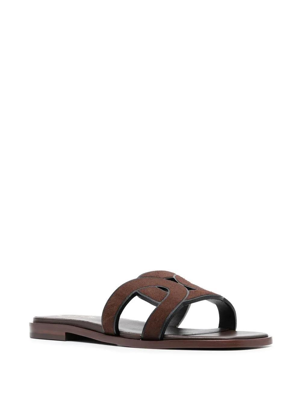 TOD'S Leather Slide Sandals In Brown Product Image
