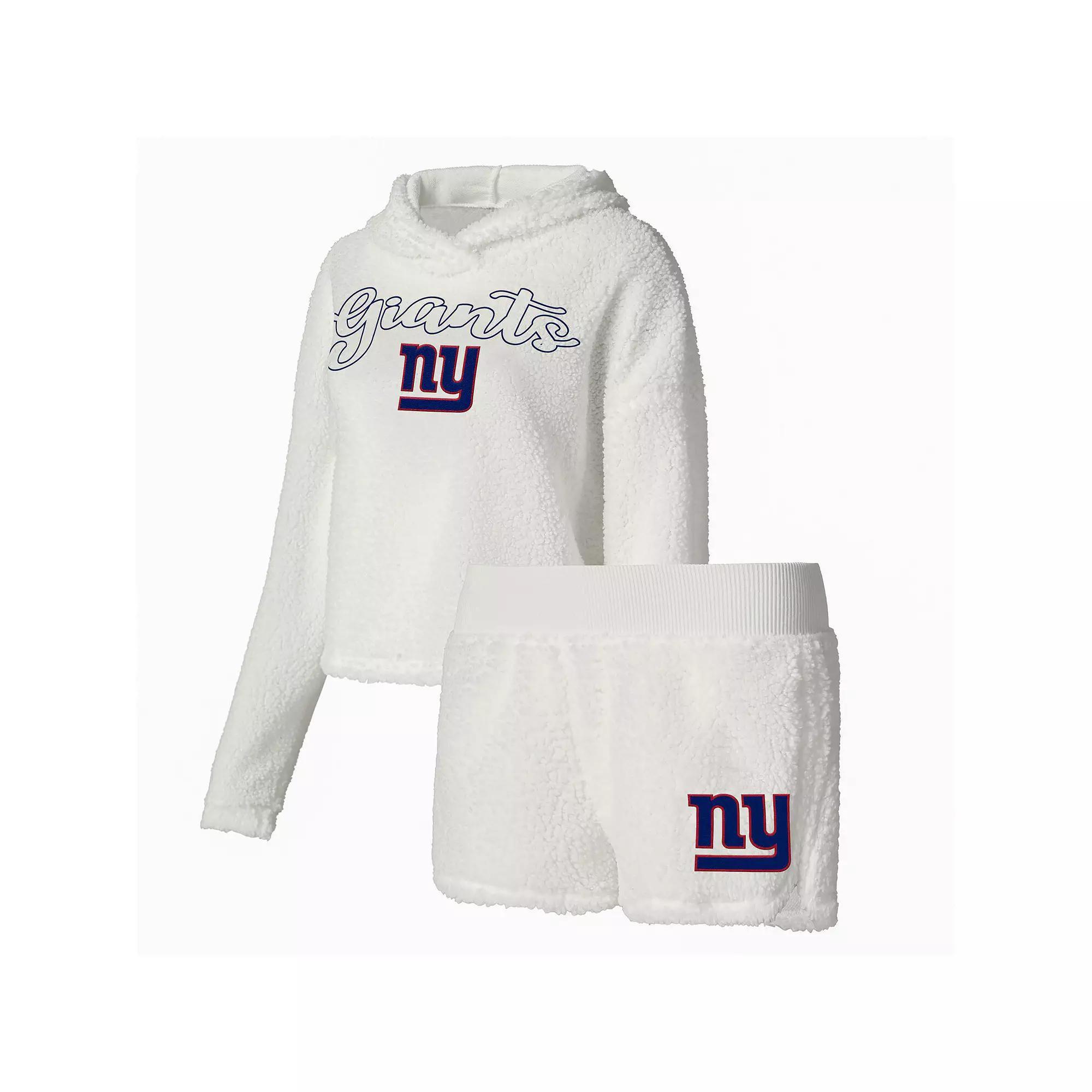 Women's Concepts Sport  White New York Giants Fluffy Pullover Sweatshirt & Shorts Sleep Set, Size: Large Product Image