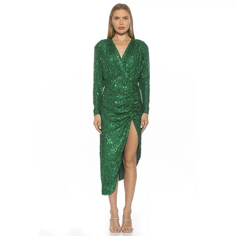 Women's ALEXIA ADMOR Silena Sequin Surplice Dolman Sleeve Ruched Dress, Size: Small, Green Product Image