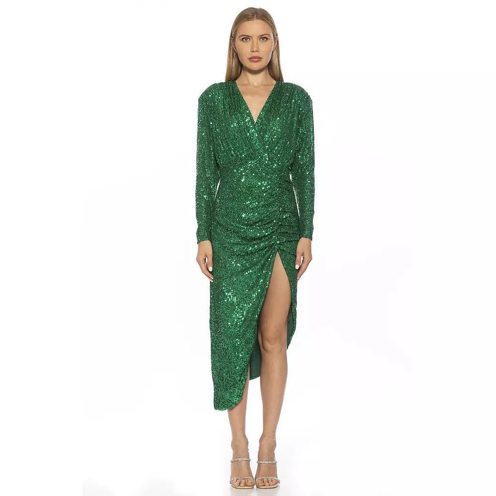 Women's ALEXIA ADMOR Silena Sequin Surplice Dolman Sleeve Ruched Dress, Size: Small, Green Product Image