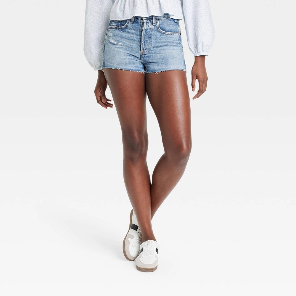 Women's High-Rise Cutoff Mini Jean Shorts - Universal Thread™ Light Wash 4: Heavyweight , Fly Button Closure Product Image
