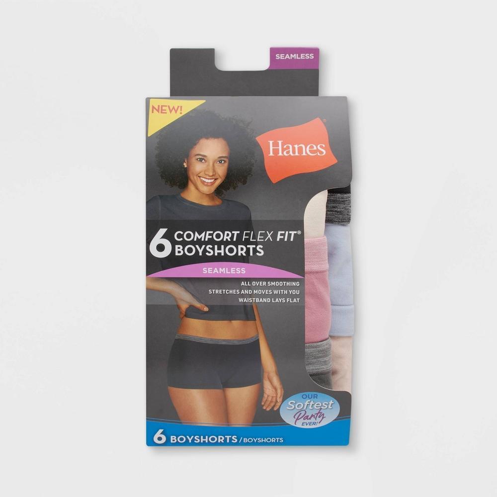 Hanes Women's 6pk Comfort Flex Fit Seamless Boy Shorts - Colors May Vary L: Nylon Spandex Blend, Breathable Product Image