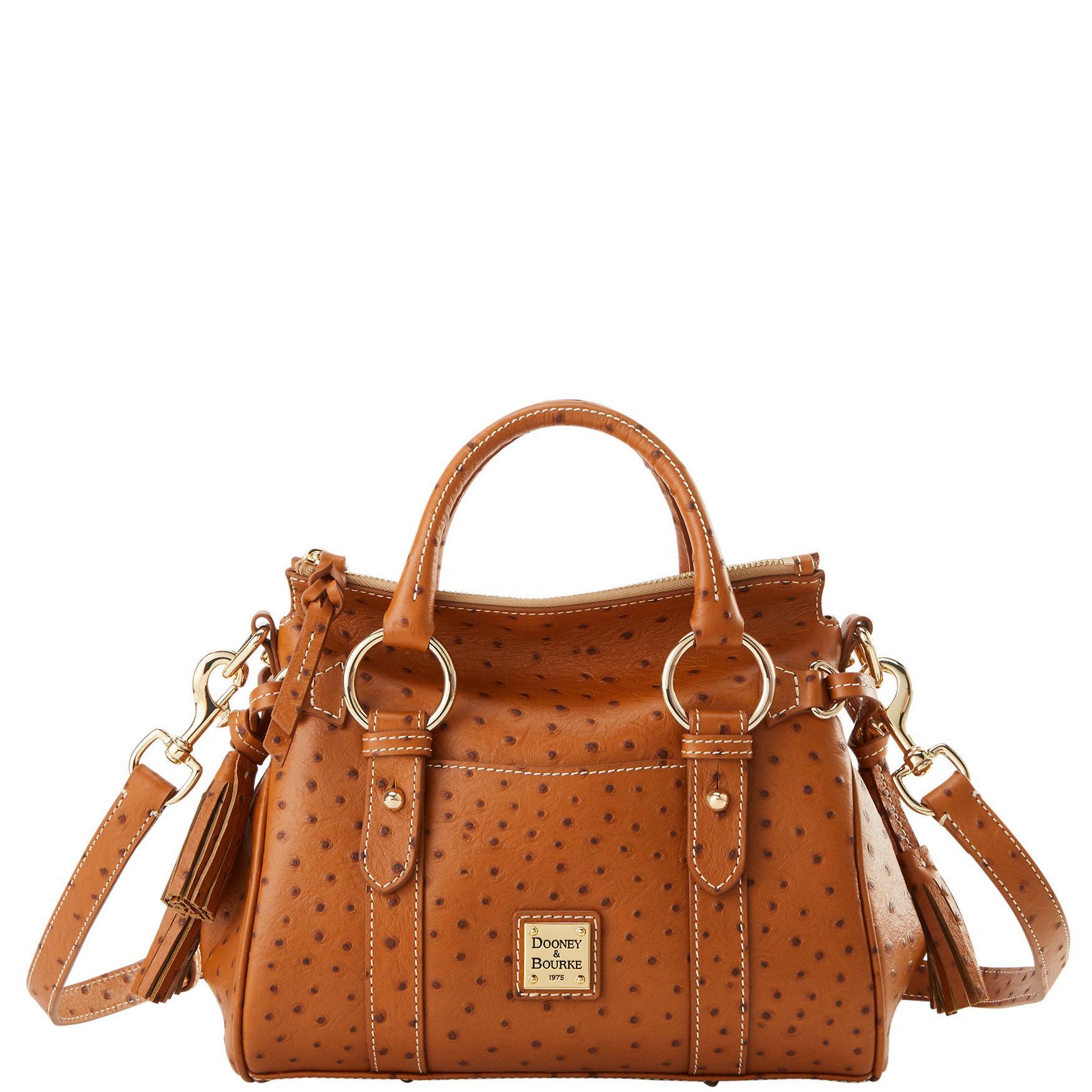 Dooney & Bourke Womens Ostrich Leather Satchel With Pocket Bag in Caramel Product Image