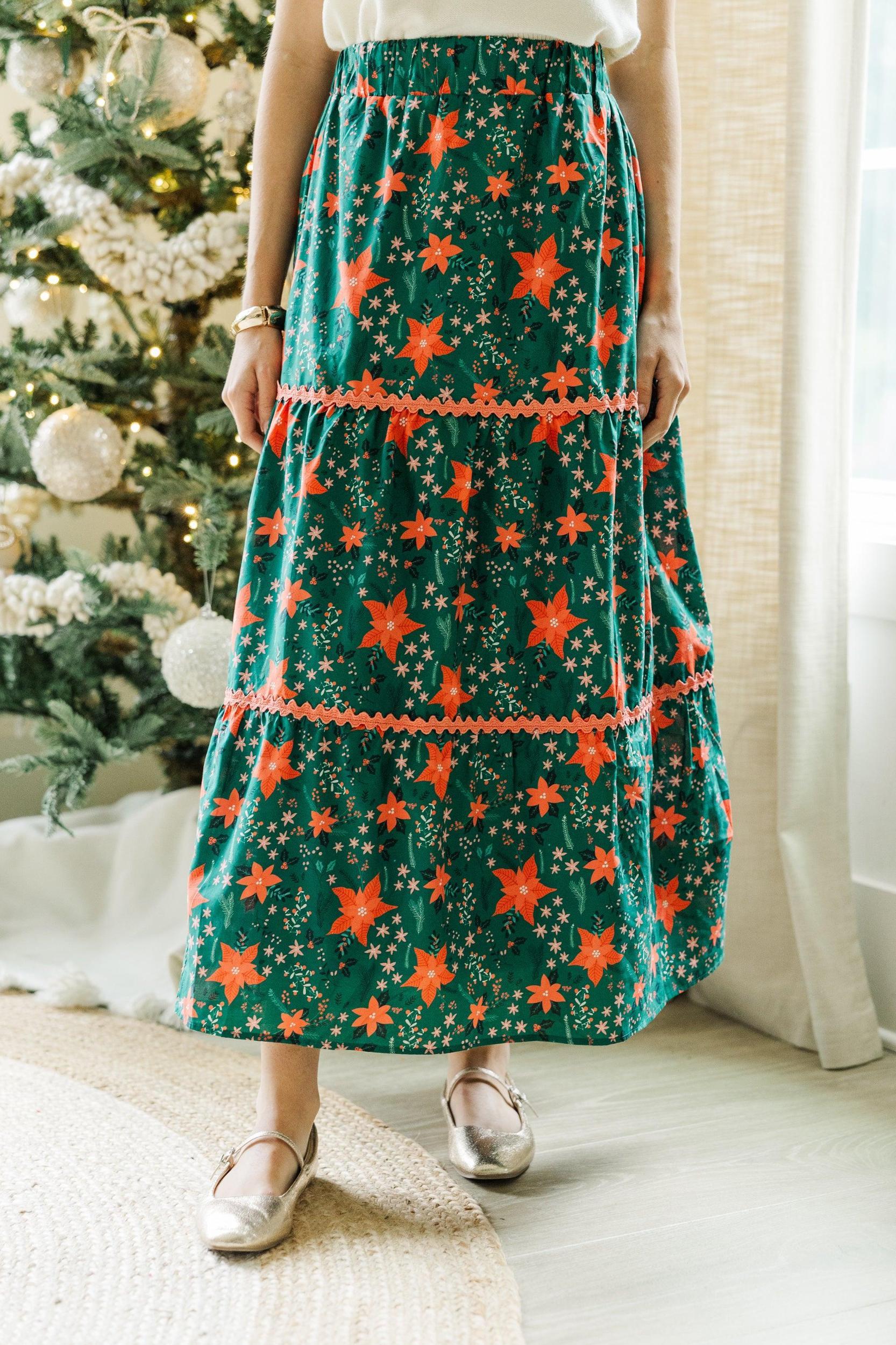 Show Me The Way Emerald Floral Midi Skirt Female Product Image