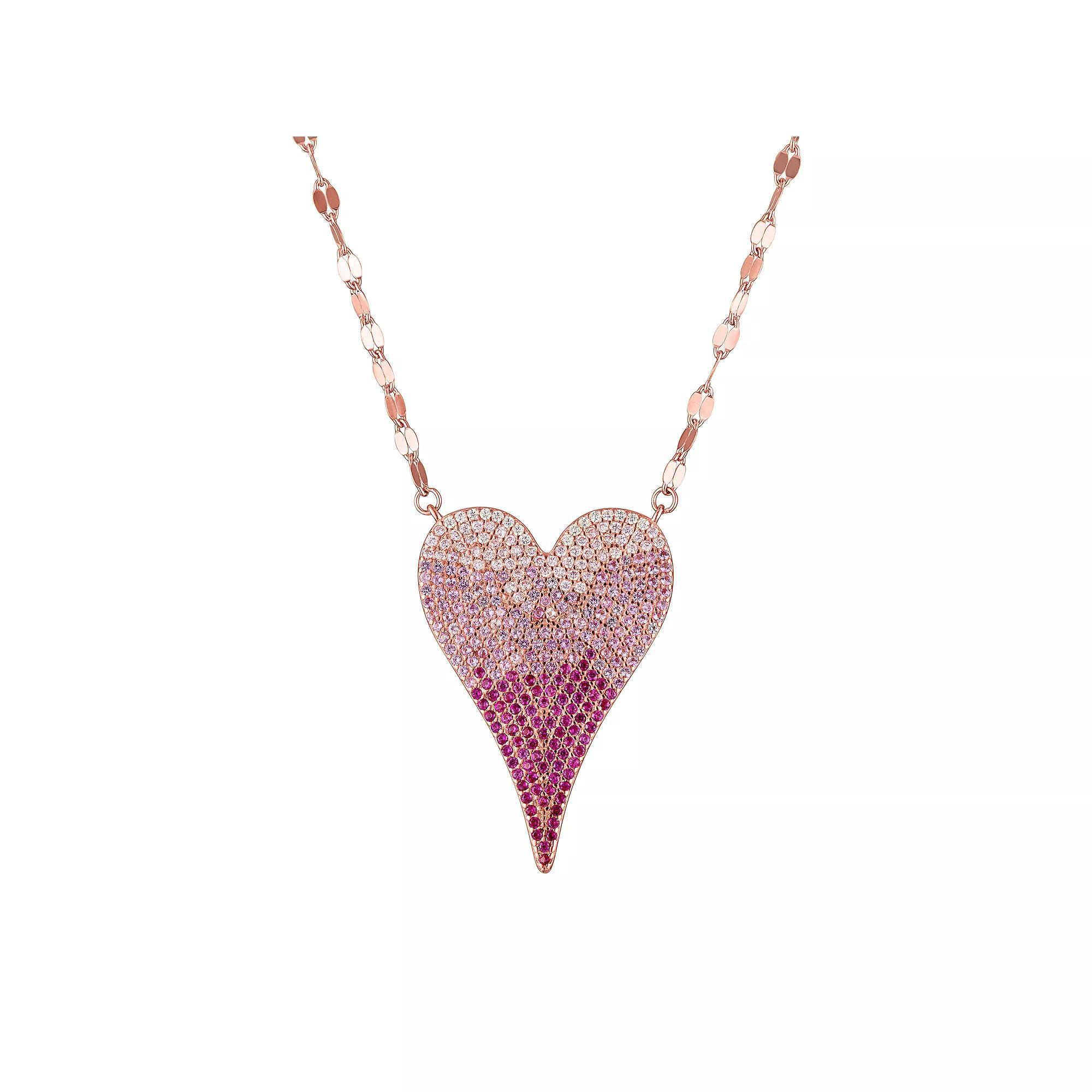 Designs by Gioelli 14k Rose Gold over Sterling Silver Pave Lab-Created Ruby & Pink Sapphire Heart Necklace, Women's, Size: 18", Pink Tone Product Image