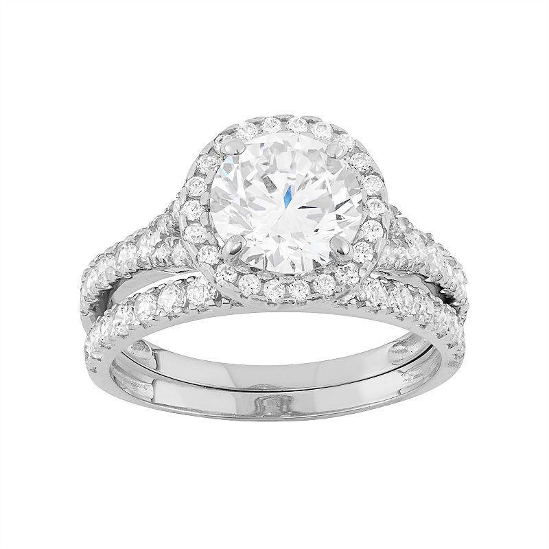 Cubic Zirconia Halo Engagement Ring Set in 10k Gold, Women's, Size: 5, Yellow Product Image