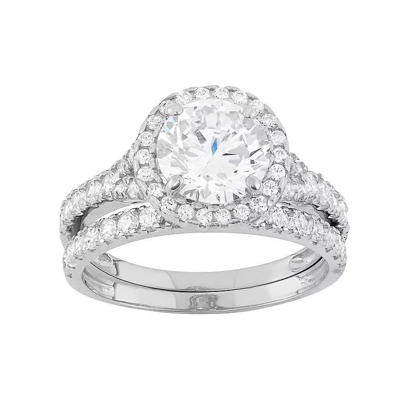 Cubic Zirconia Halo Engagement Ring Set in 10k Gold, Women's, Size: 5, Yellow Product Image