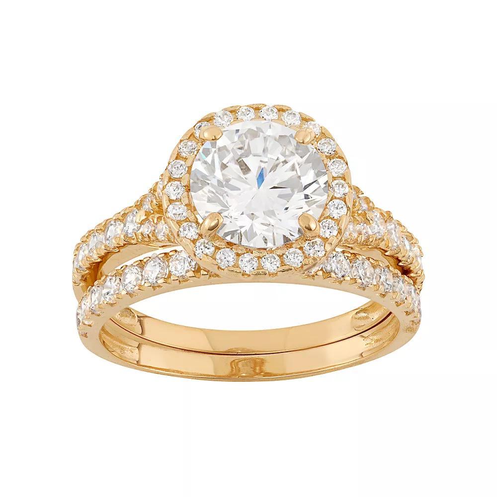 Cubic Zirconia Halo Engagement Ring Set in 10k Gold, Women's, Size: 5, Yellow Product Image