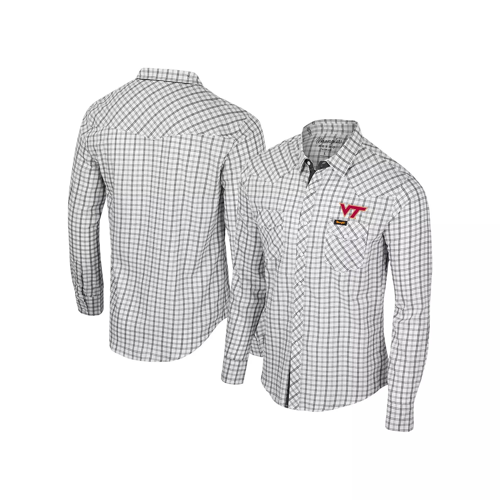 Men's Colosseum x Wrangler White Virginia Tech Hokies Plaid Window Pane Long Sleeve Full-Snap Shirt, Size: XXL Product Image