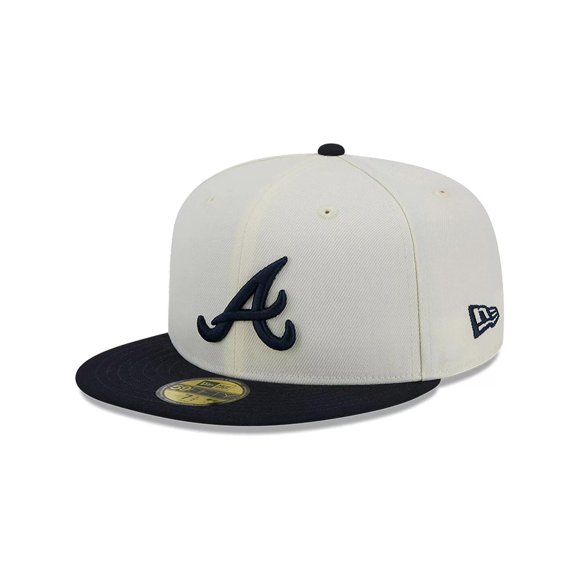 Men's New Era Cream Atlanta Braves Evergreen Chrome 59FIFTY Fitted Hat, Size: 7 1/8, Beige Product Image