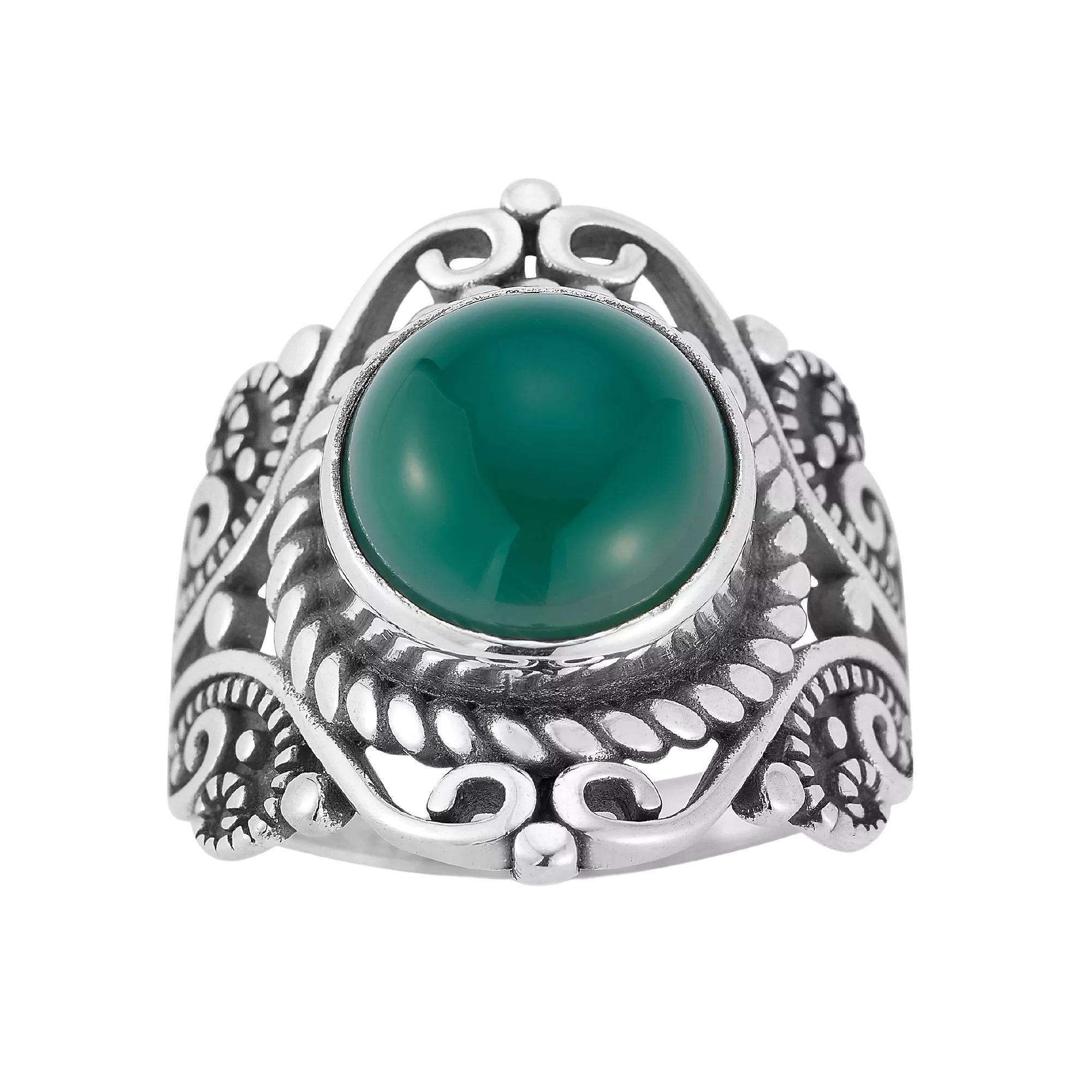 Sunkissed Sterling Sterling Silver Oxidized Green Agate Signet Ring, Women's, Size: 6, Silver Tone Product Image