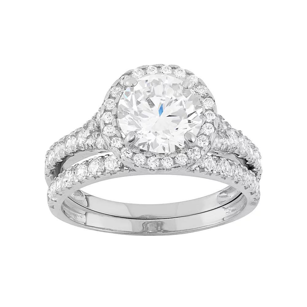 Cubic Zirconia Halo Engagement Ring Set in 10k Gold, Women's, Size: 5, Yellow Product Image