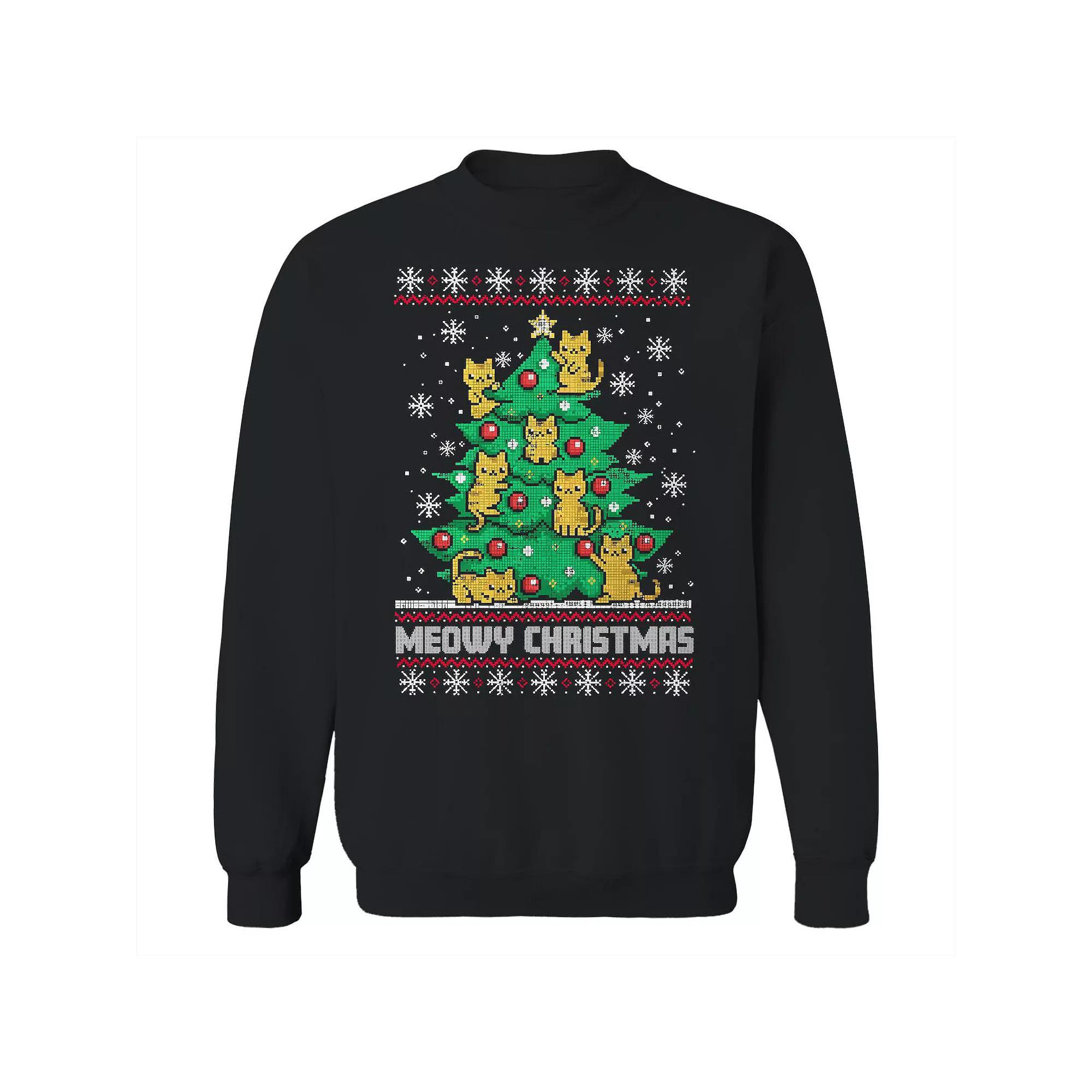 Men's Meowy Tree Christmas Sweater Graphic Sweatshirt, Size: XXL, Black Product Image