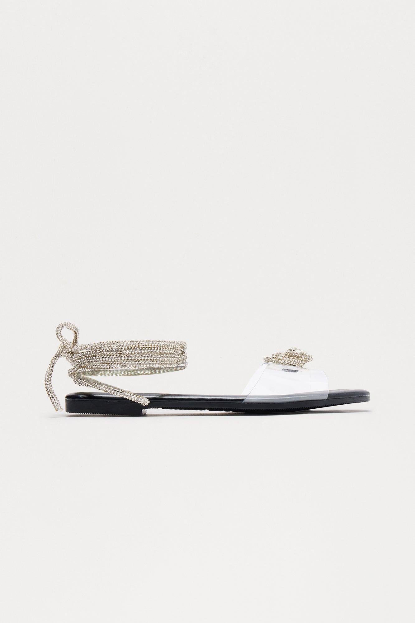 Elian Rhinestone Bow Wrap Up Sandals - Black Product Image