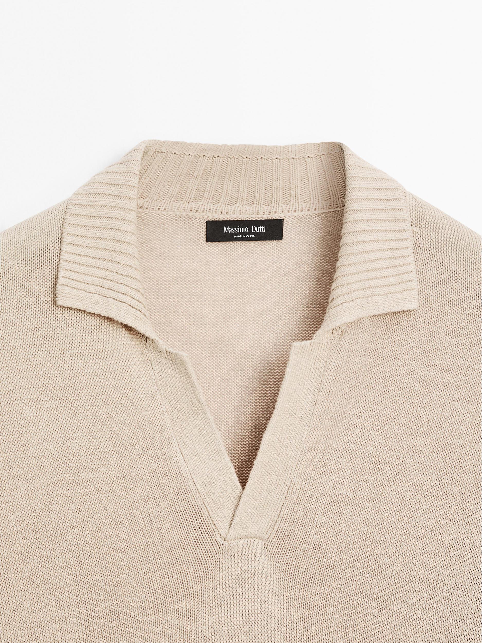 Knit V-neck polo shirt Product Image