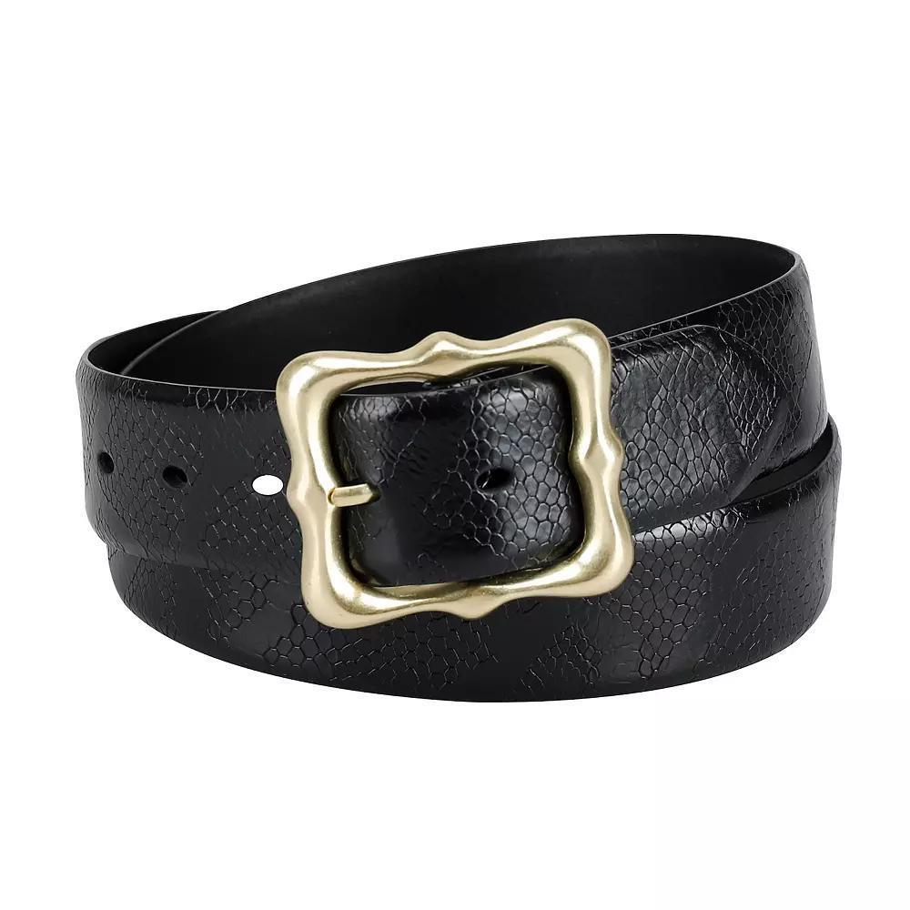 Women's LC Lauren Conrad Reversible Ornate Center Bar Buckle Belt, Size: XL, Black Snake Product Image