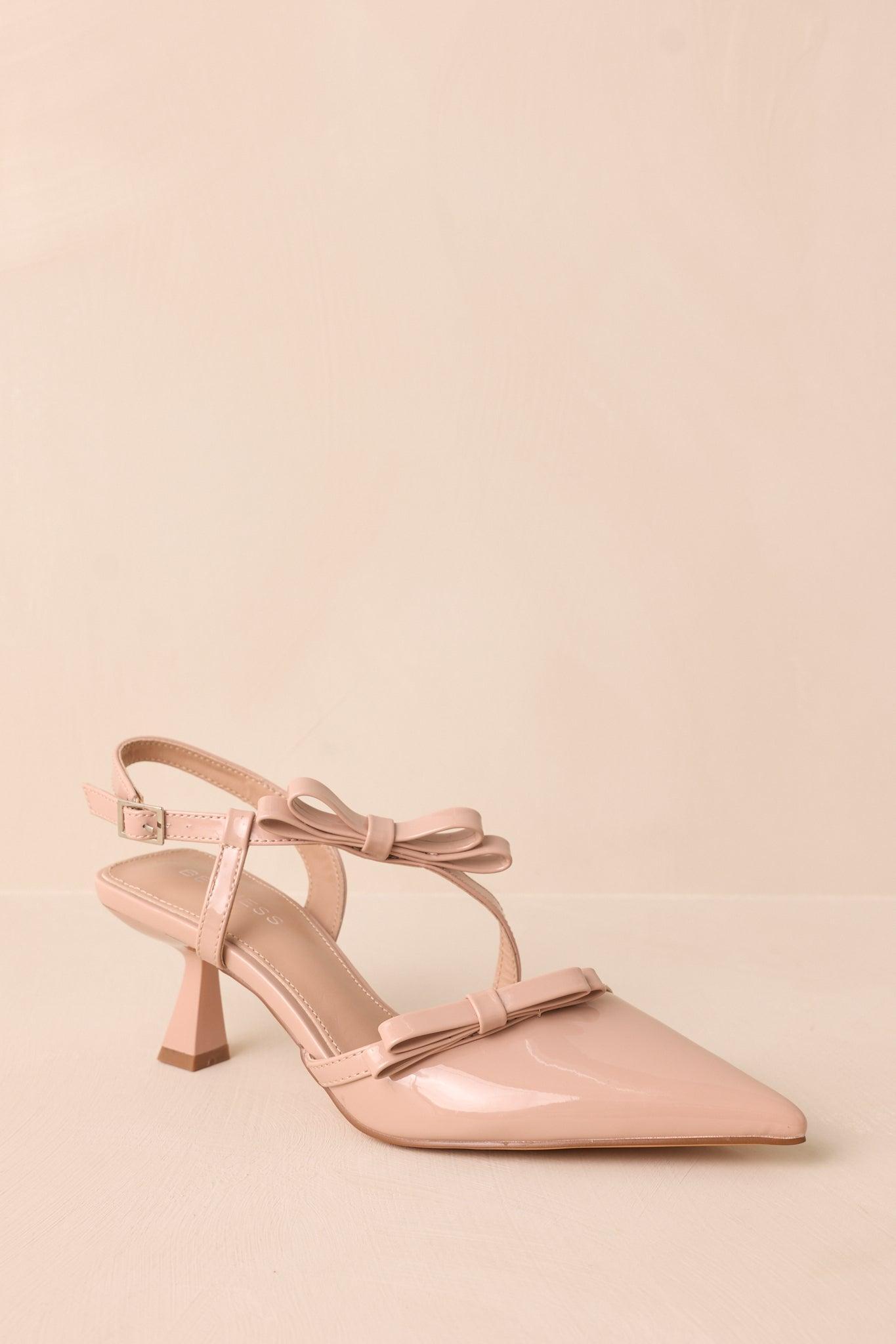 Take A Walk Beige Bow Slingback Kitten Heels Product Image