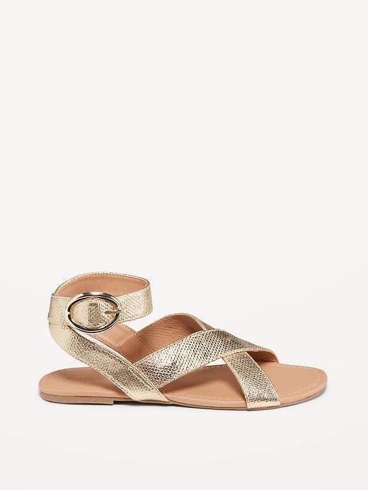 Faux-Leather Cross-Strap Buckle Sandals Product Image