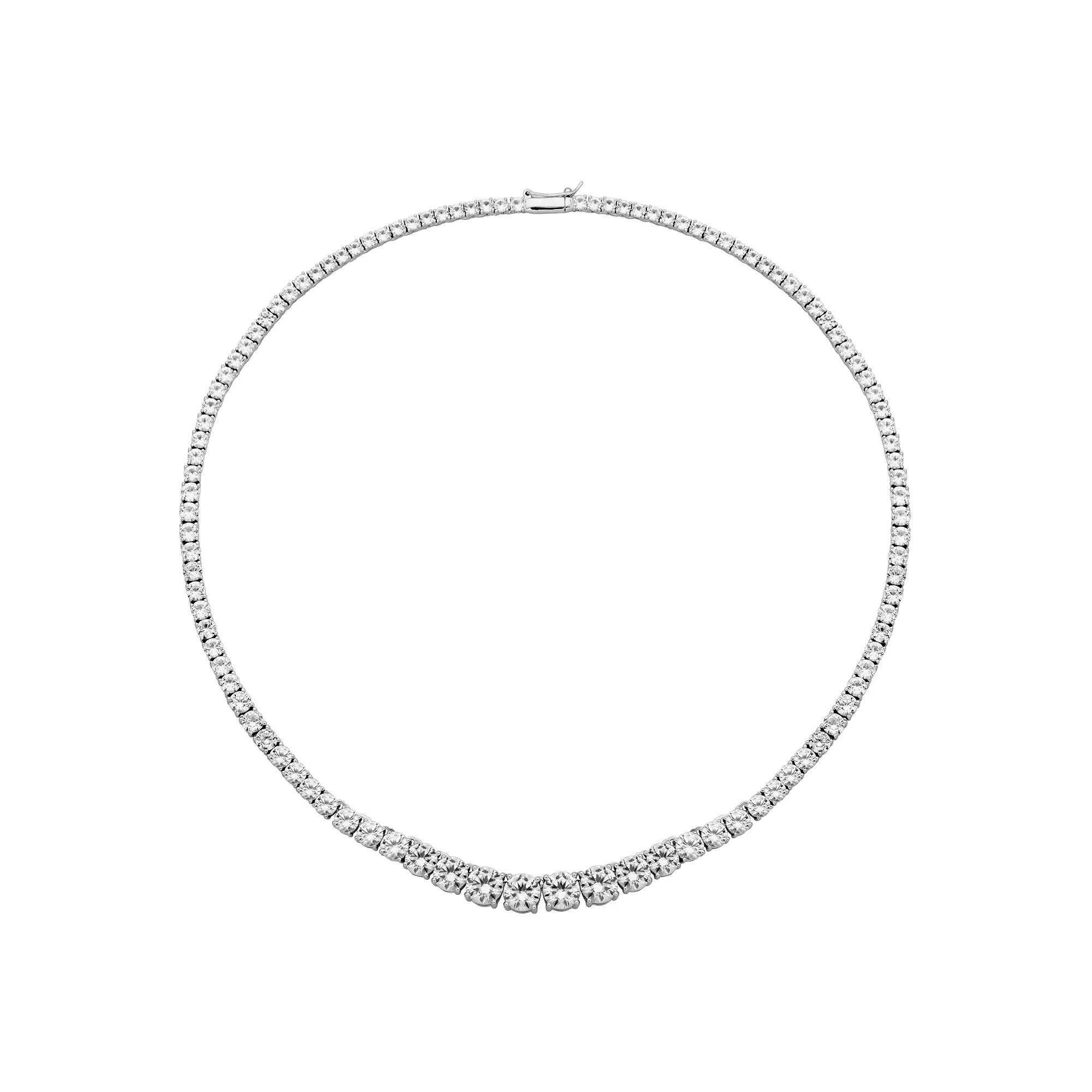 Rhodium-Plated Sterling Silver Lab-Created White Sapphire Necklace, Women's, Size: 18" Product Image