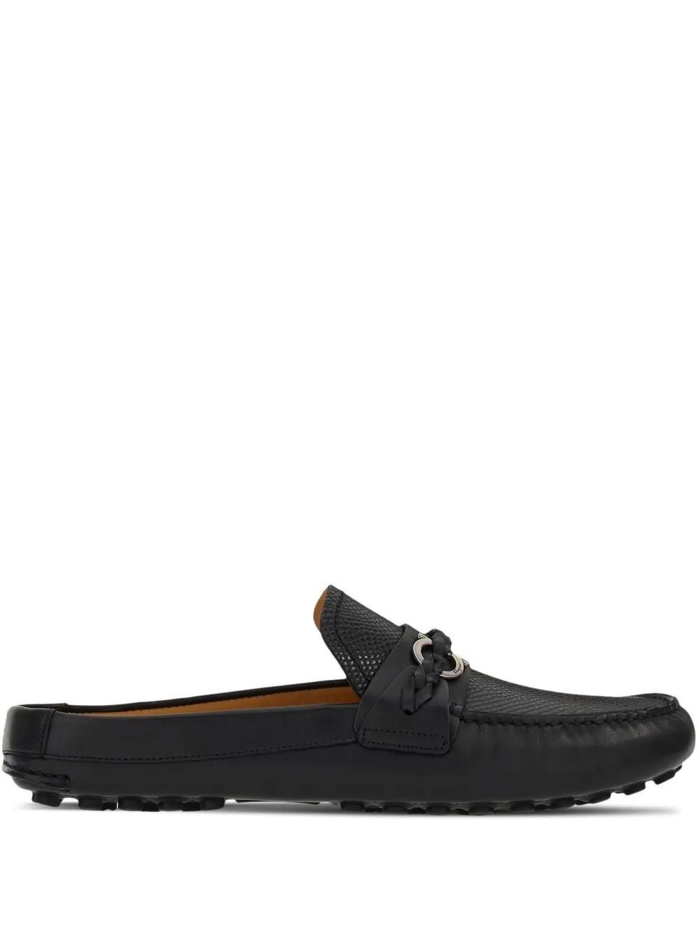 FERRAGAMO Gancini-plaque Driving Mules In Black Product Image
