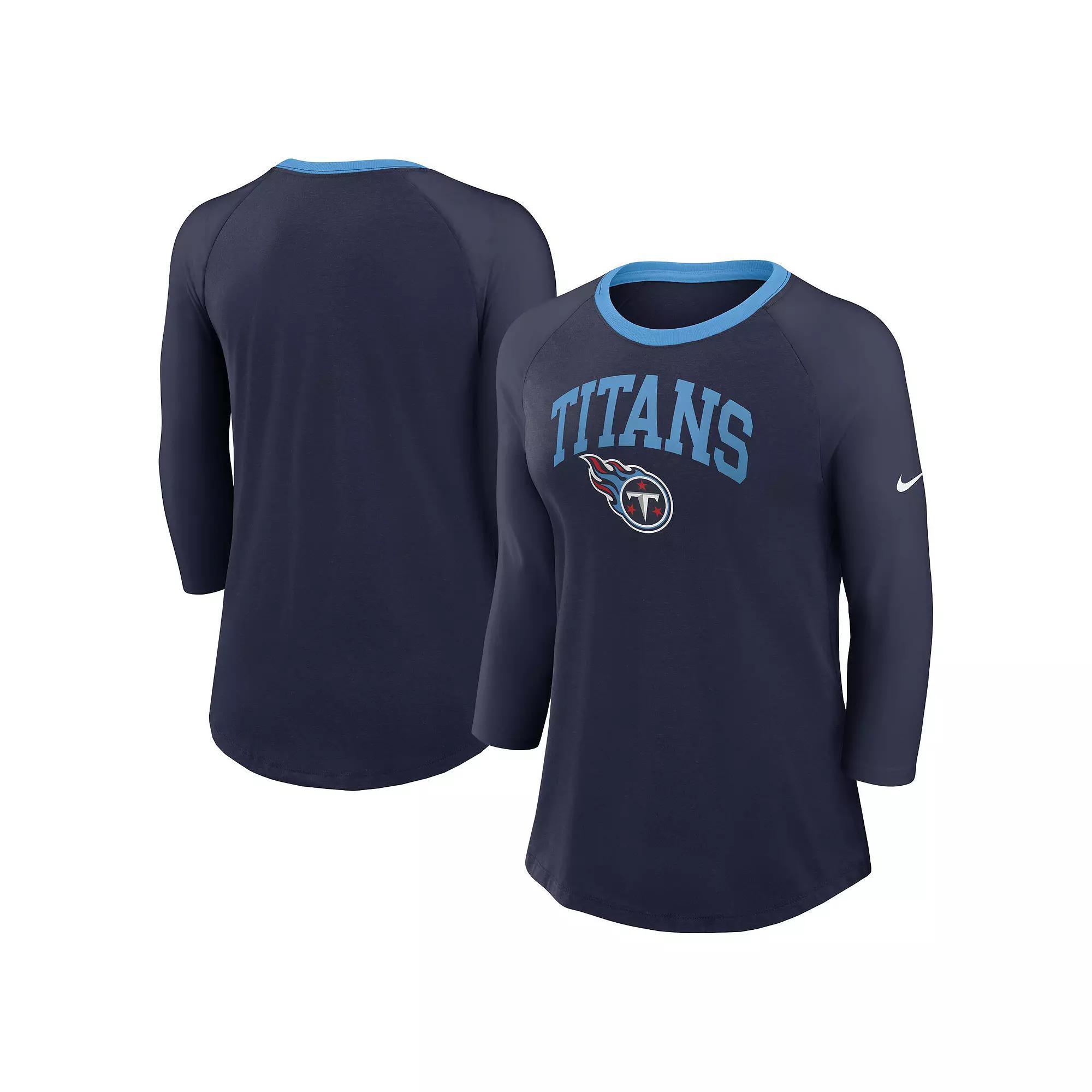 Women's Nike Navy Tennessee Titans Raglan 3/4 Sleeve T-Shirt, Size: XS, Blue Product Image