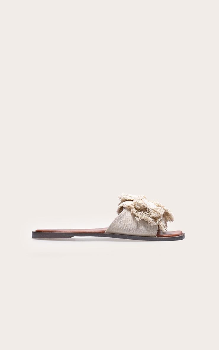 Natural Linen Round Toe Flower Strap Mule Sandals Product Image