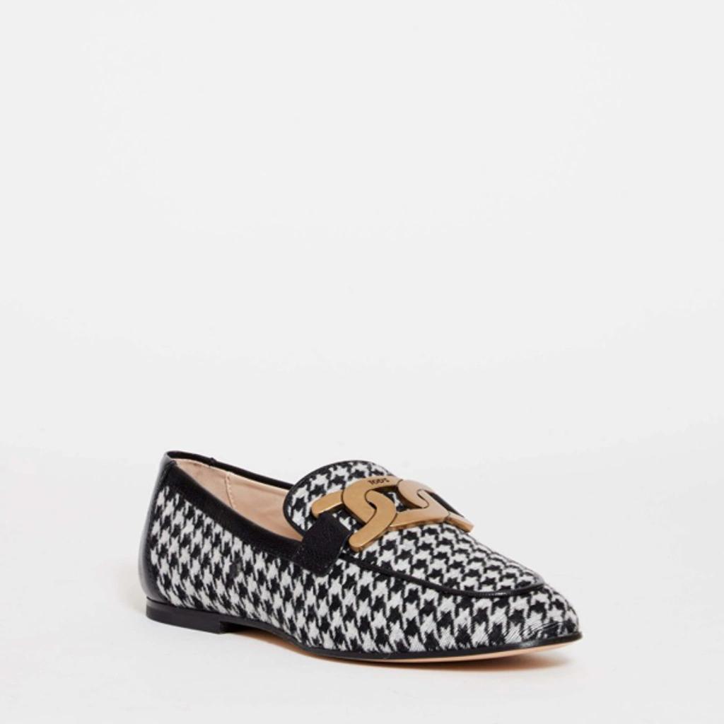 TOD'S Black And White Pied De Poule Moccasin Product Image